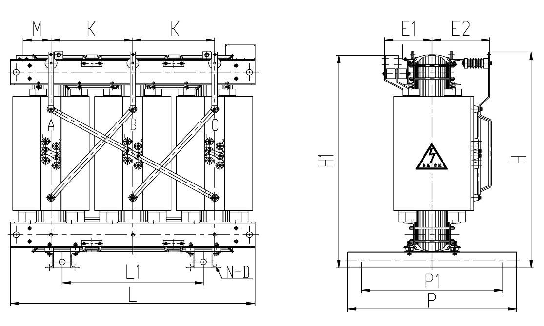 The structural chart of the dry type power transformer